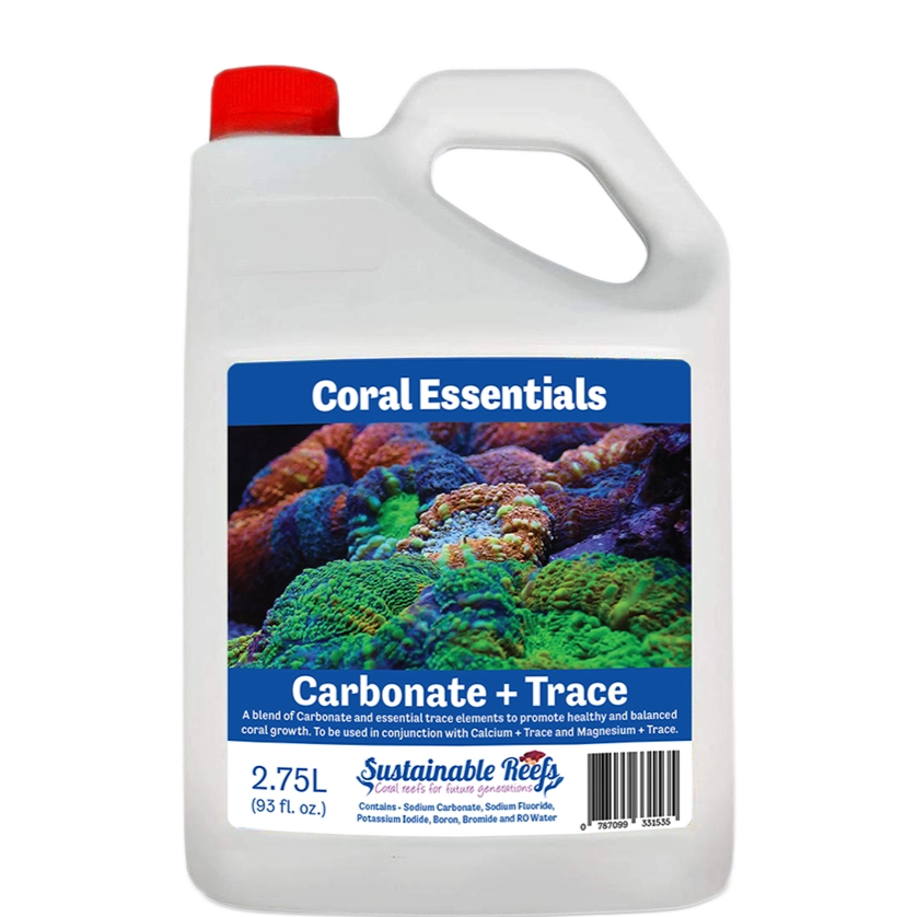 Bottle of Coral Essentials Carbonate + Trace 2.75L marine aquarium supplement