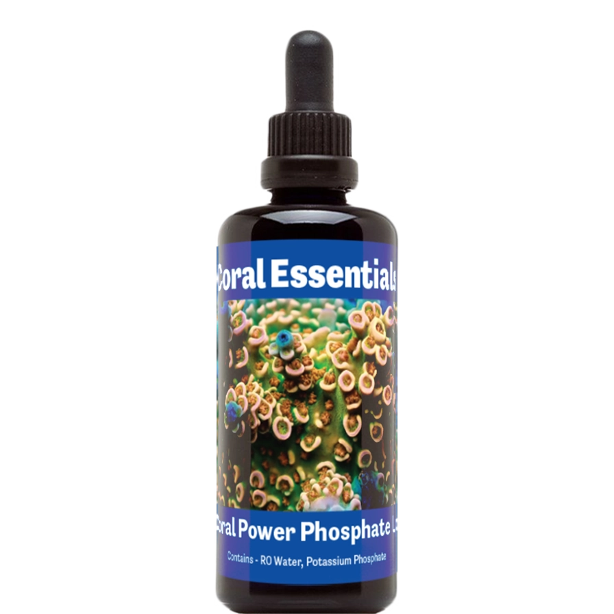 Bottle of Coral Essentials Coral Power Phosphate Up 100mL marine aquarium supplement